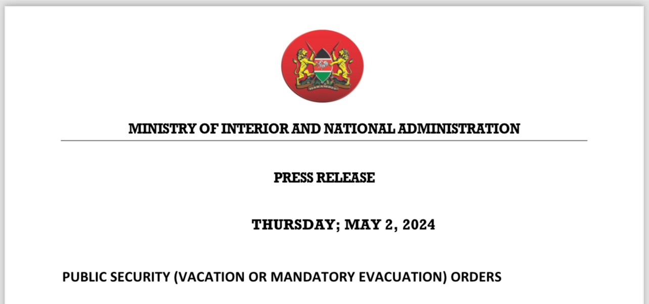 PUBLIC SECURITY (VACATION OR MANDATORY EVACUATION) ORDERS