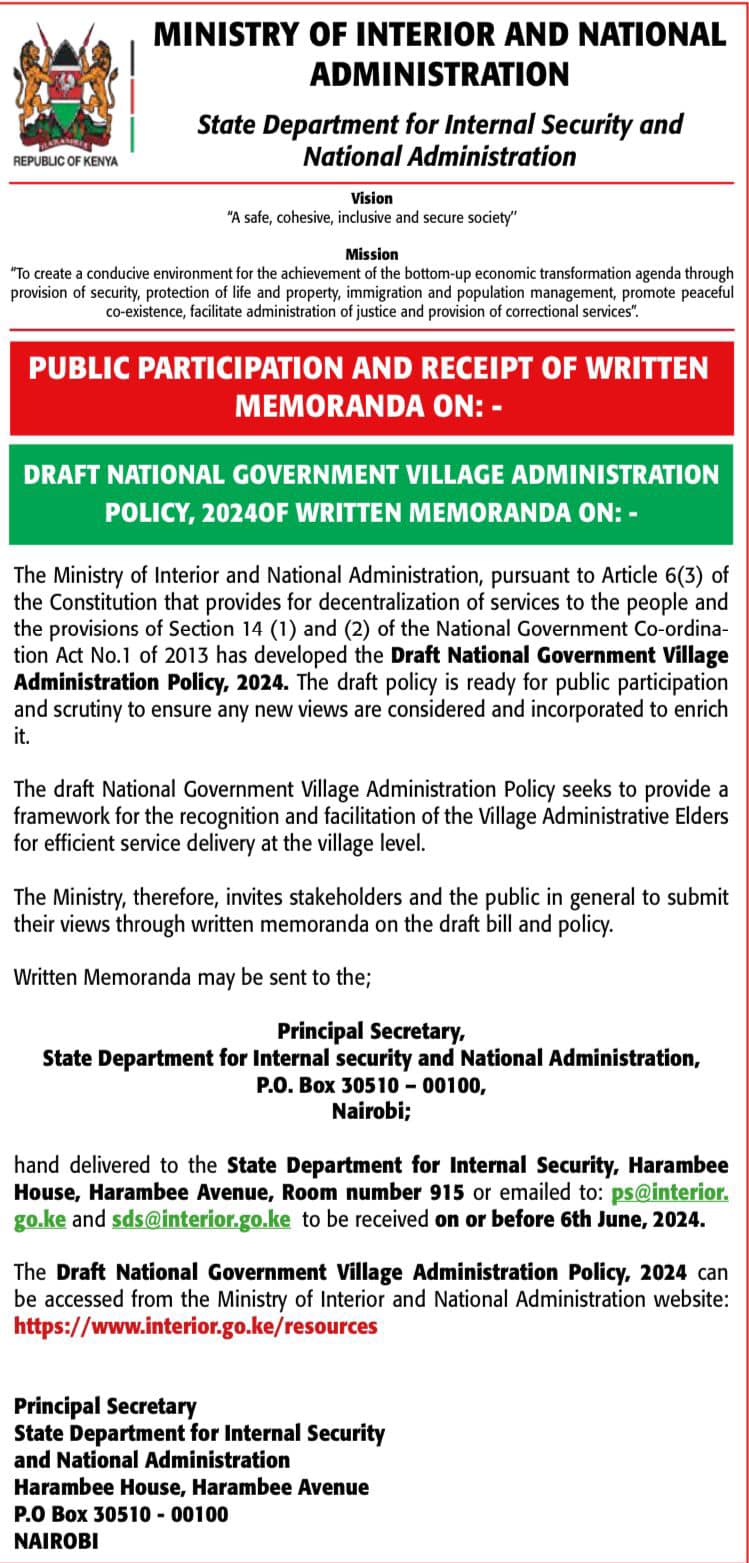 NATIONAL GOVERNMENT VILLAGE ADMINISTRATION POLICY, 2024