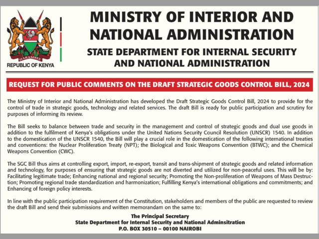 Request For Public Comments Of The Draft Strategic Goods Control Bill 2024  