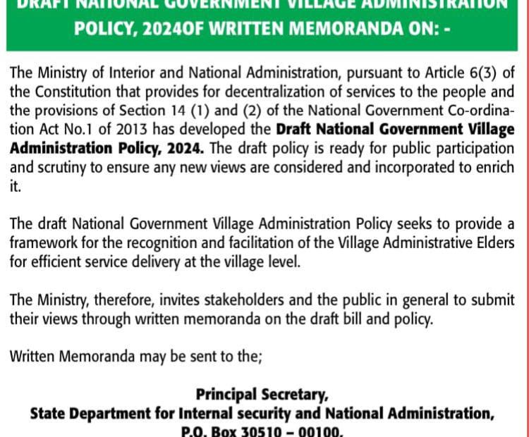 NATIONAL GOVERNMENT VILLAGE ADMINISTRATION POLICY, 2024