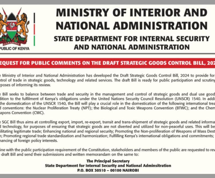 Request For Public Comments Of The Draft Strategic Goods Control Bill 2024  