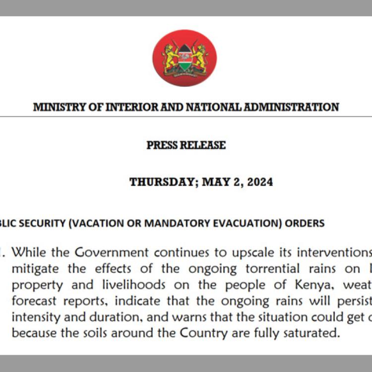 CS Kithure Kindiki Vacation and Evacuation Orders May 2, 2024