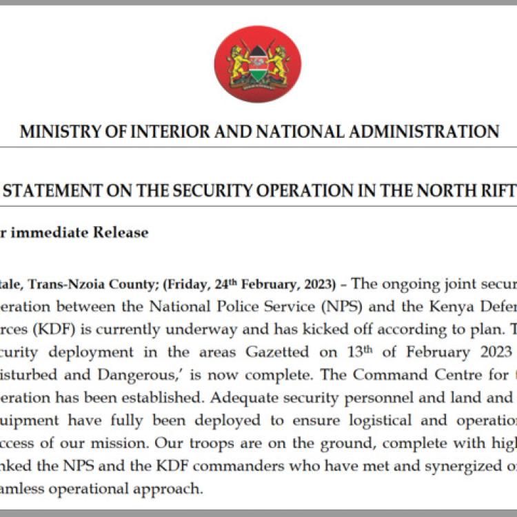 Statement on the Security Operation in the North 